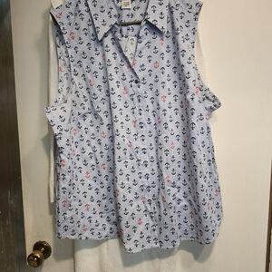 Rebecca Malone Blue Anchor Print Button Down Shirt
